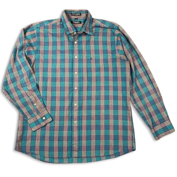 Christian Dior Other - Christian Dior Monsieur Button Up Mens L Teal Plaid Vintage Designer Shirt USA